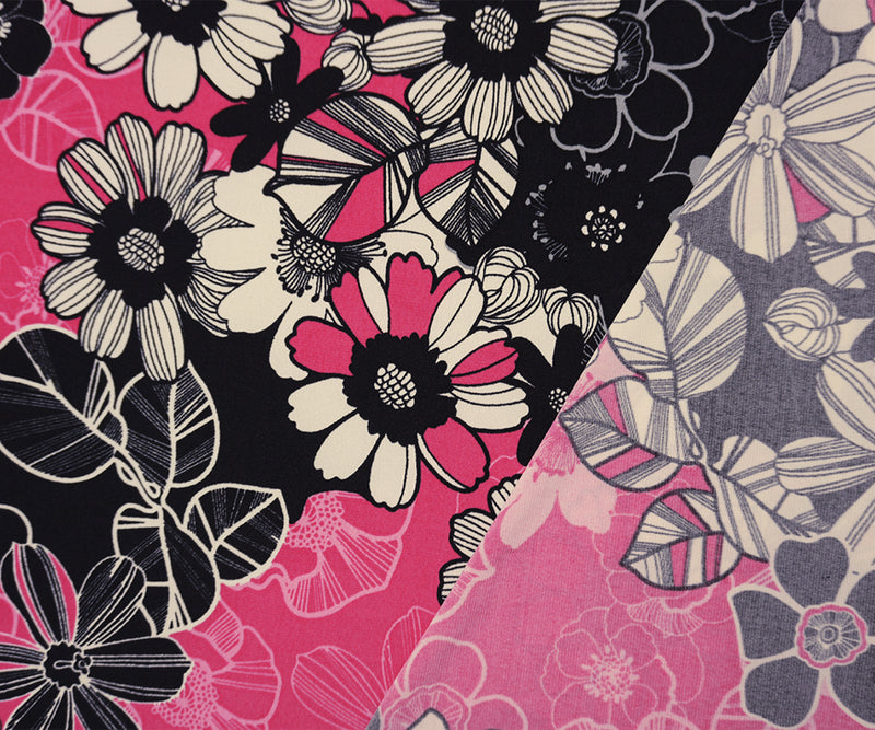 Black-Red-Multi Poly Floral Printed ITY Jersey Knit Fabric