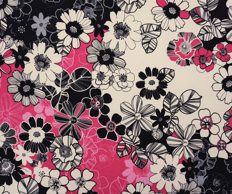 Black-Red-Multi Poly Floral Printed ITY Jersey Knit Fabric