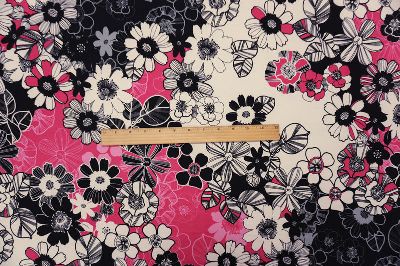 Black-Red-Multi Poly Floral Printed ITY Jersey Knit Fabric