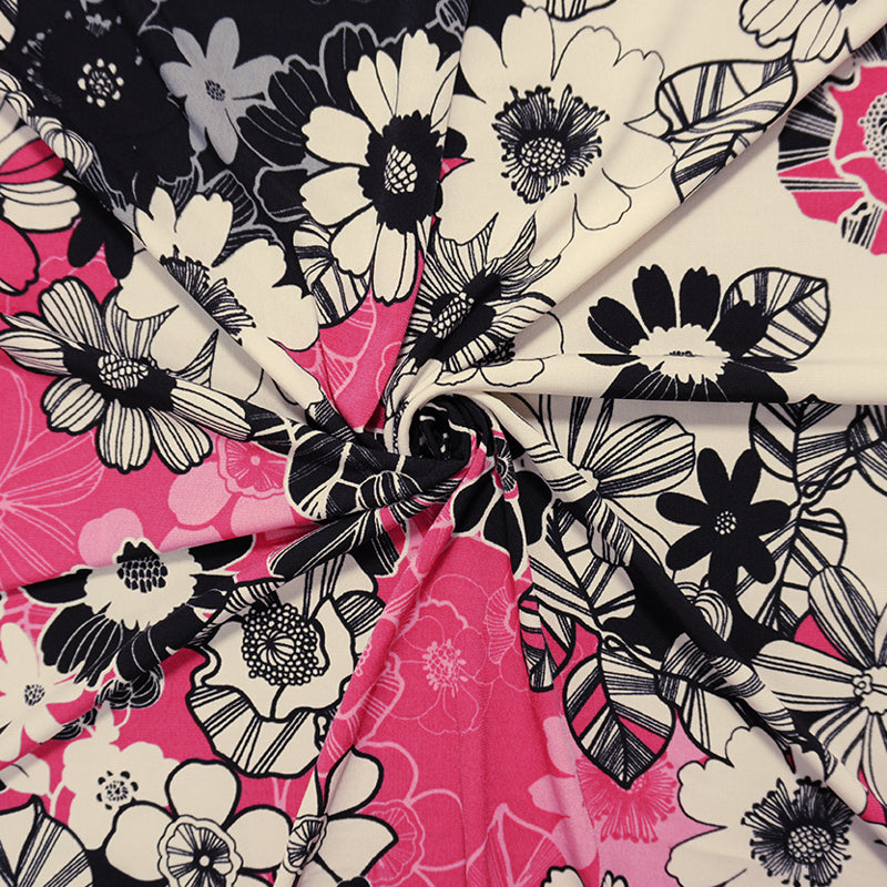 Black-Red-Multi Poly Floral Printed ITY Jersey Knit Fabric