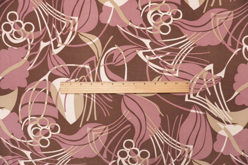 Brown-Purple Poly Abstract Leaves ITY Jersey Knit Fabric
