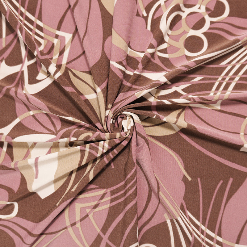 Brown-Purple Poly Abstract Leaves ITY Jersey Knit Fabric