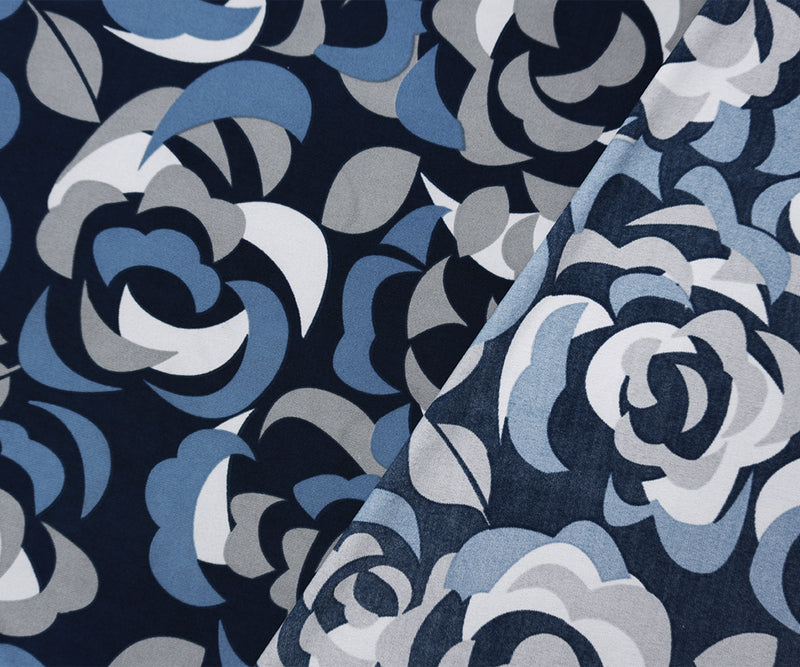 Blue-Gray Poly Abstract Floral Printed ITY Jersey Knit Fabric