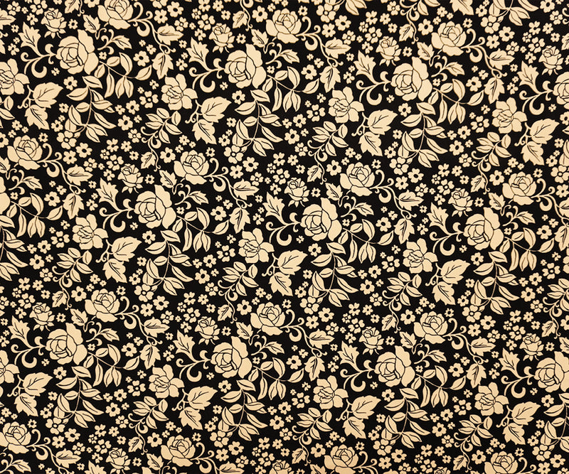 Black-Beige Poly Spandex Floral Printed ITY Jersey Knit Fabric