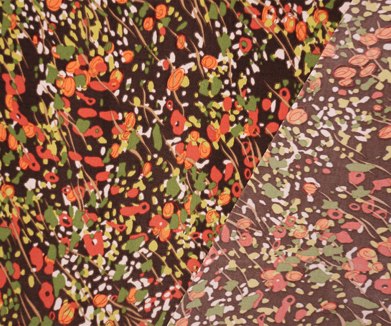 Brown-Green Poly Abstract Floral Print ITY Jersey Knit Fabric