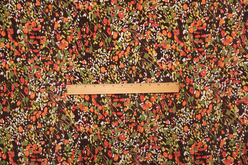 Brown-Green Poly Abstract Floral Print ITY Jersey Knit Fabric