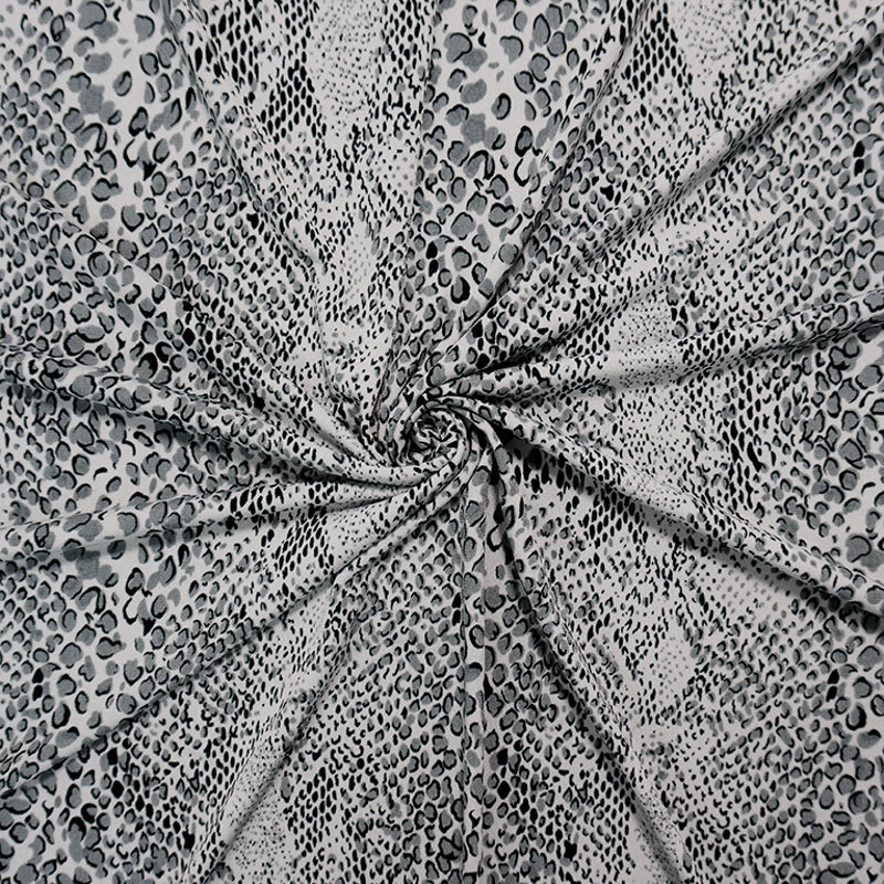 Gray-White-Black Poly Reptile Printed ITY Jersey Knit Fabric