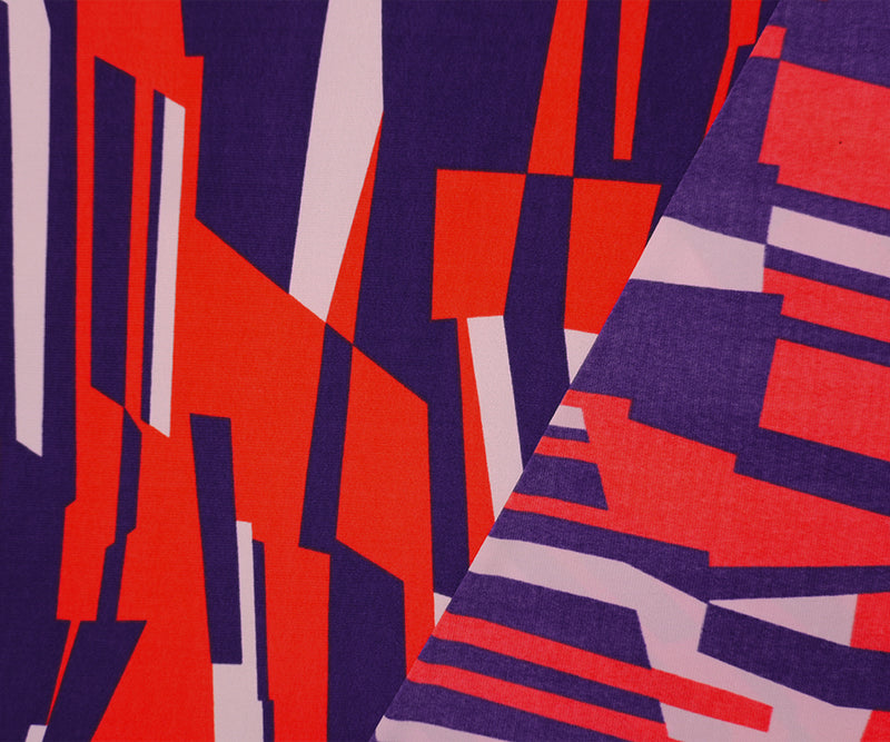 Red-Purple-Multi Poly Abstract Geo Printed ITY Jersey Knit Fabric
