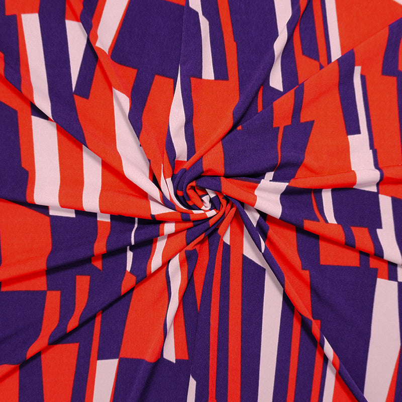 Red-Purple-Multi Poly Abstract Geo Printed ITY Jersey Knit Fabric