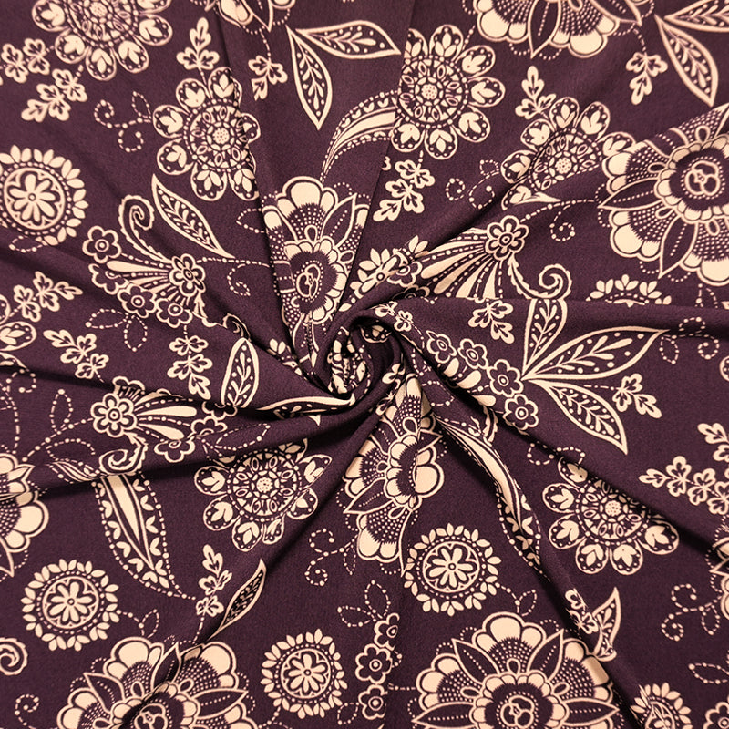 Purple-Beige Poly Spandex Moroccan Floral Printed ITY Jersey Knit Fabric