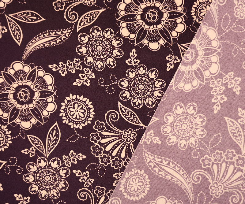Purple-Beige Poly Spandex Moroccan Floral Printed ITY Jersey Knit Fabric