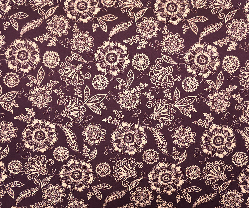 Purple-Beige Poly Spandex Moroccan Floral Printed ITY Jersey Knit Fabric