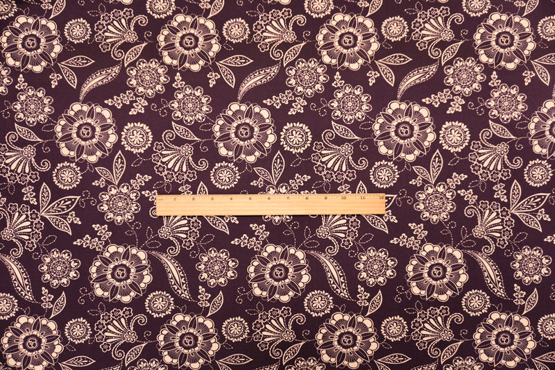 Purple-Beige Poly Spandex Moroccan Floral Printed ITY Jersey Knit Fabric