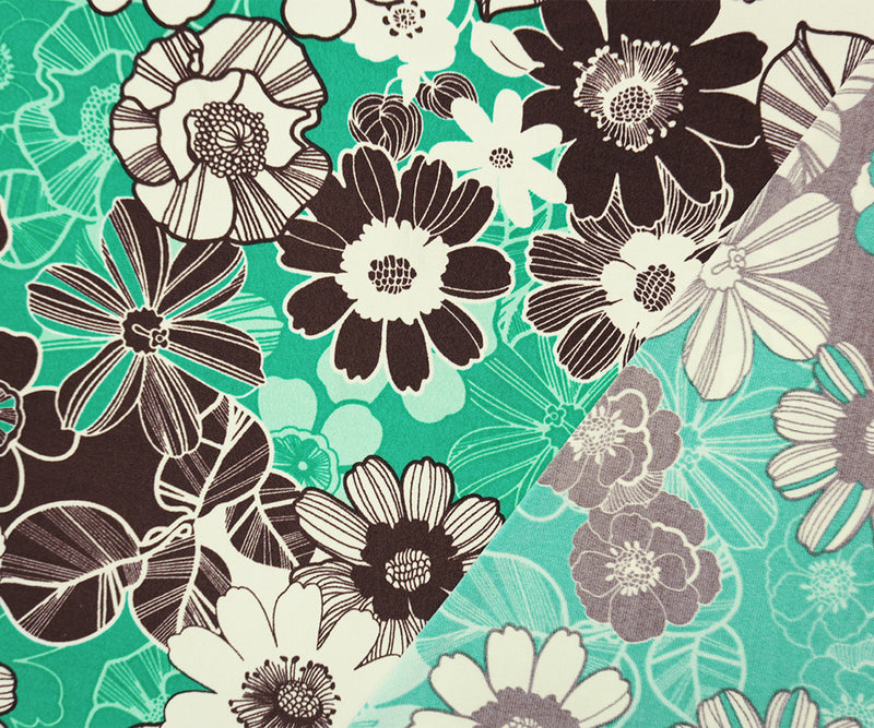 Brown-Green Poly Spandex Floral Printed ITY Jersey Knit Fabric