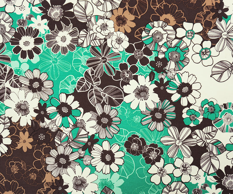 Brown-Green Poly Spandex Floral Printed ITY Jersey Knit Fabric