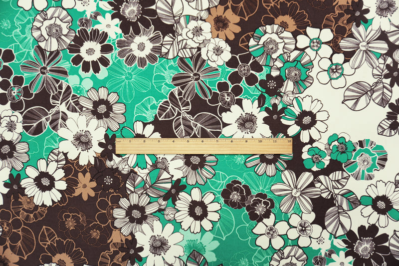 Brown-Green Poly Spandex Floral Printed ITY Jersey Knit Fabric
