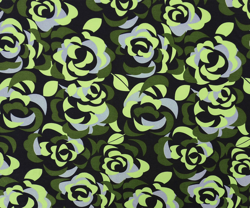 Black-Green-Multi Poly Floral Printed ITY Jersey Knit Fabric