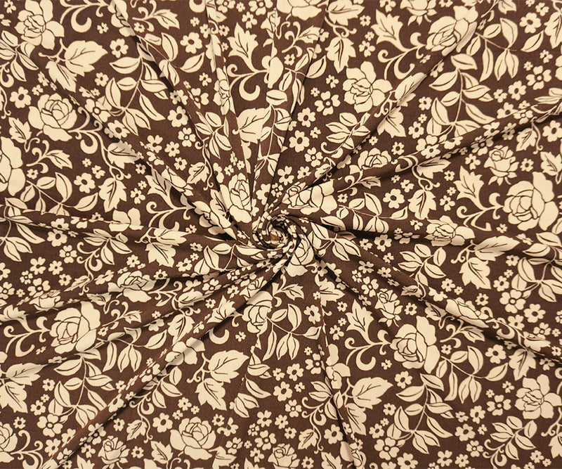 Brown-Beige Poly Spandex Floral Printed ITY Jersey Knit Fabric