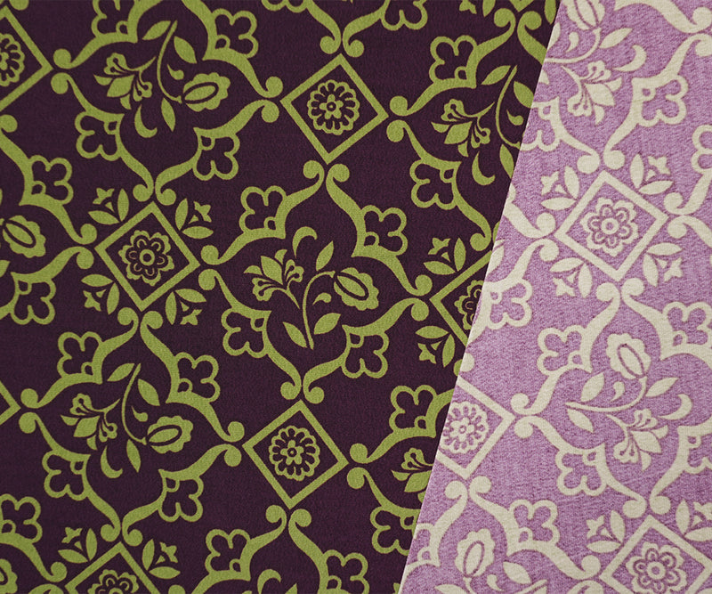 Purple-Green Poly Moroccan Floral Printed ITY Jersey Knit Fabric