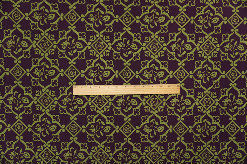 Purple-Green Poly Moroccan Floral Printed ITY Jersey Knit Fabric