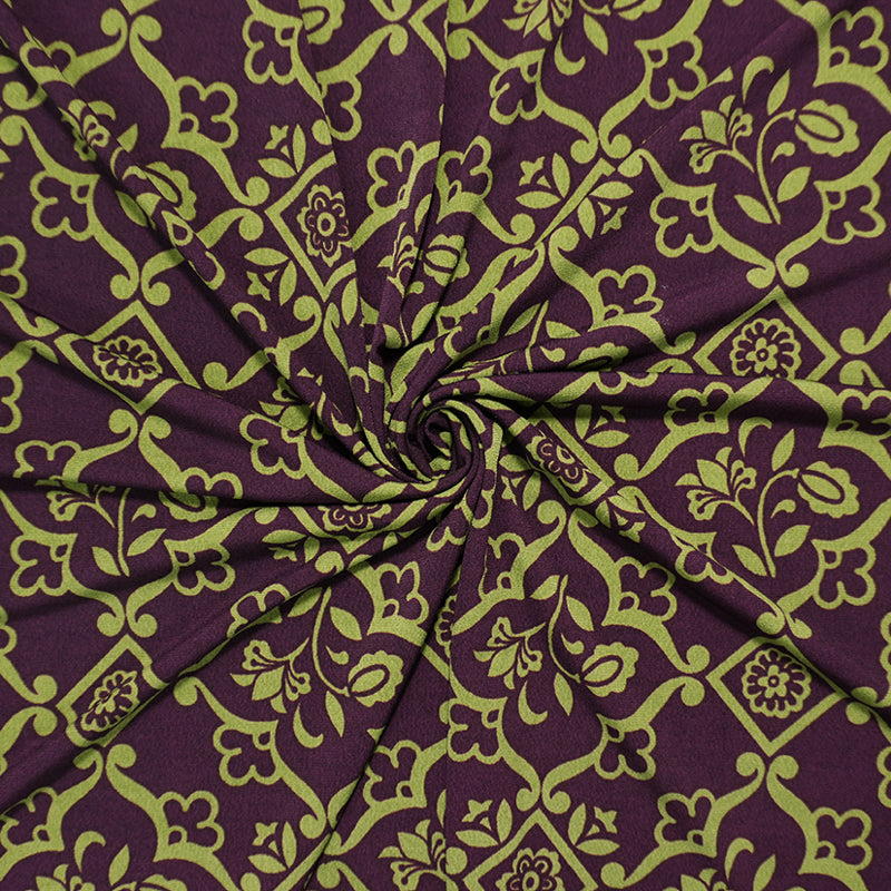 Purple-Green Poly Moroccan Floral Printed ITY Jersey Knit Fabric