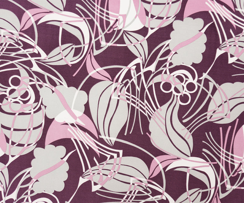 Purple-Multi Poly Abstract Leaves Printed ITY Jersey Knit Fabric