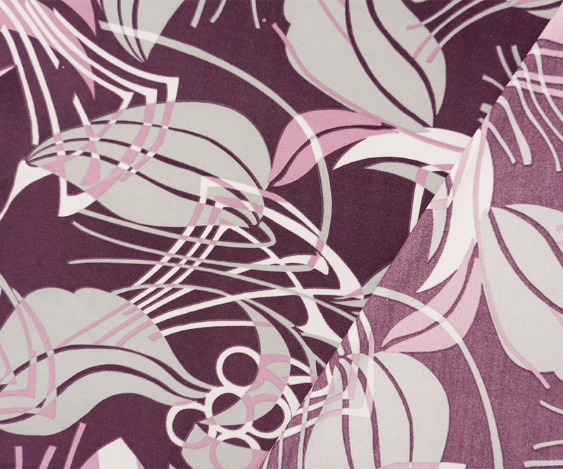Purple-Multi Poly Abstract Leaves Printed ITY Jersey Knit Fabric
