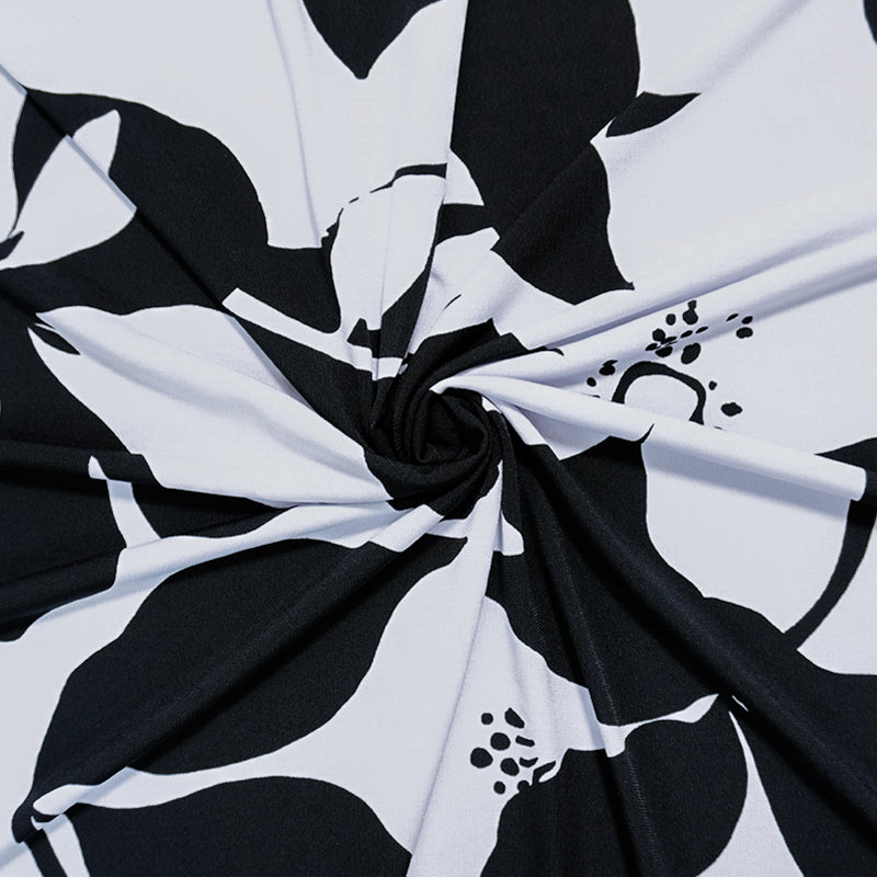 Black-Light Gray Poly Spandex Floral Printed ITY Jersey Knit Fabric
