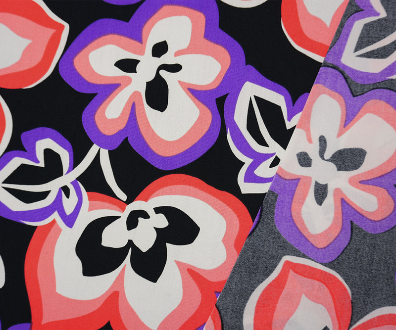 Black-Red Poly Spandex Floral Printed ITY Jersey Knit Fabric