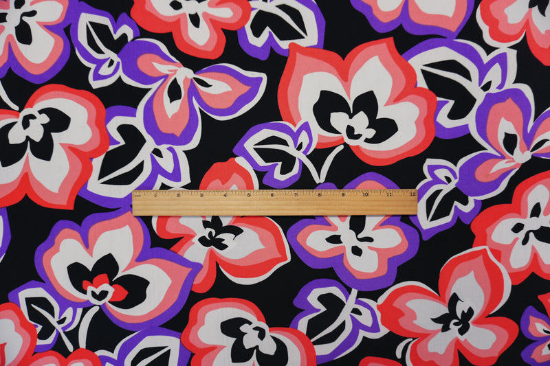 Black-Red Poly Spandex Floral Printed ITY Jersey Knit Fabric