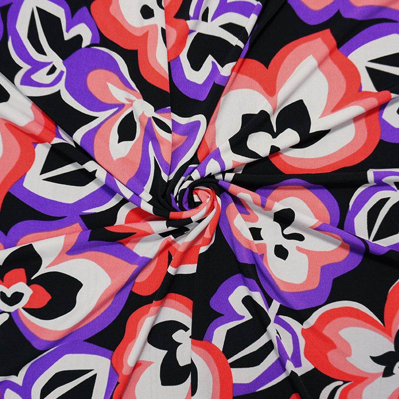 Black-Red Poly Spandex Floral Printed ITY Jersey Knit Fabric