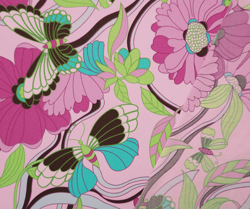 Pink-Green-Multi Poly Floral Printed ITY Jersey Knit Fabric