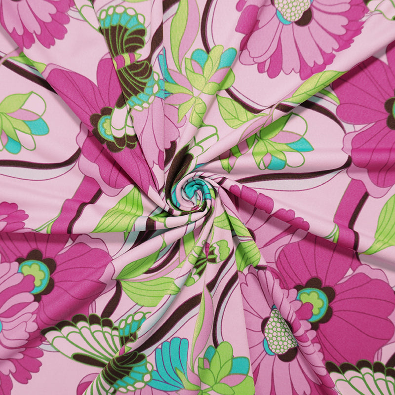 Pink-Green-Multi Poly Floral Printed ITY Jersey Knit Fabric