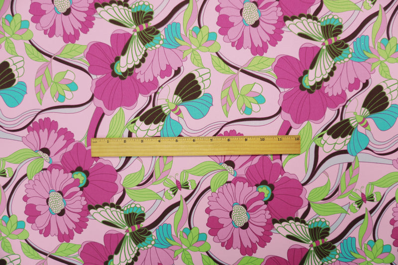 Pink-Green-Multi Poly Floral Printed ITY Jersey Knit Fabric