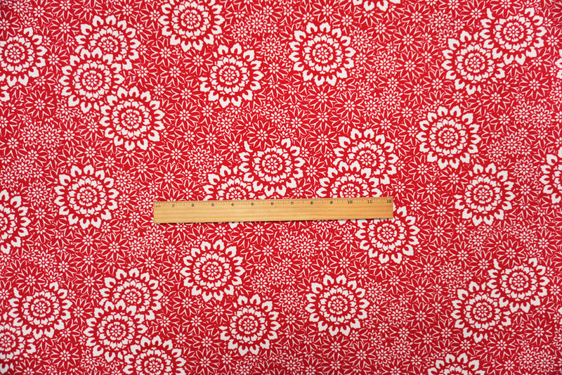 Red-White Poly Moroccan Floral Printed ITY Jersey Knit Fabric