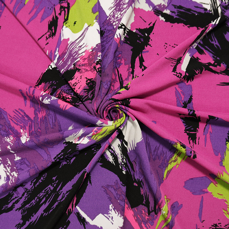 1 1/4 YD PC-Purple-Pink Poly Spandex Abstract Printed ITY Jersey Knit Fabric