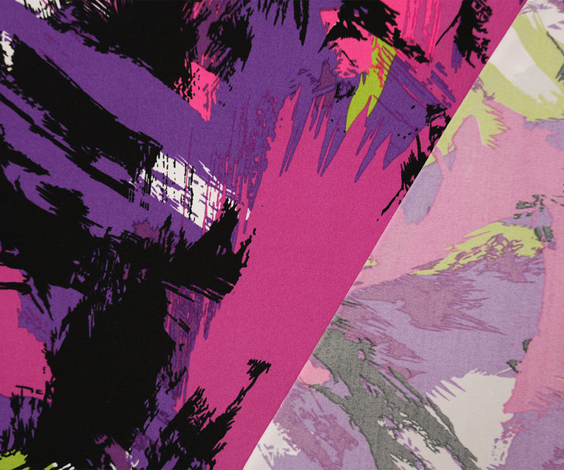 Purple-Pink Poly Spandex Abstract Printed ITY Jersey Knit Fabric