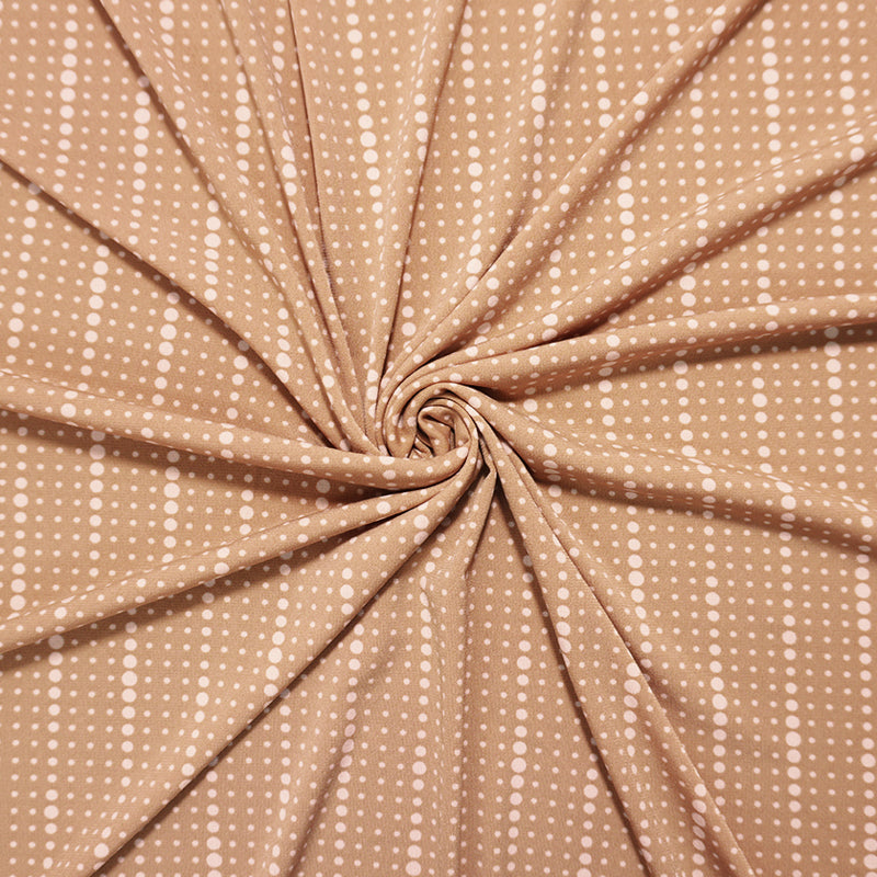 Brown-Beige Poly Spandex Dot Printed ITY Jersey Knit Fabric