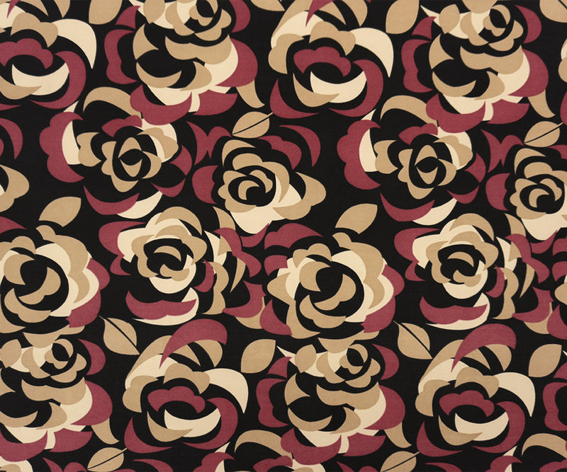 Black-Brown Poly Abstract Floral Printed ITY Jersey Knit Fabric