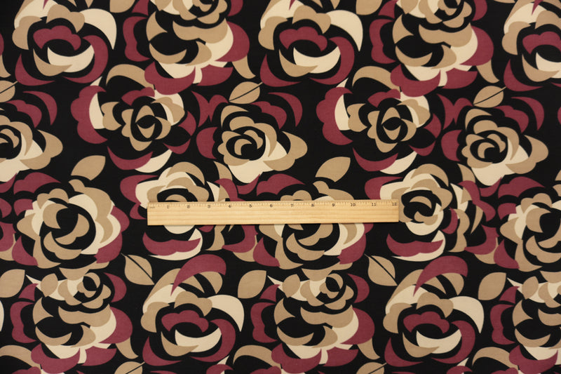 Black-Brown Poly Abstract Floral Printed ITY Jersey Knit Fabric