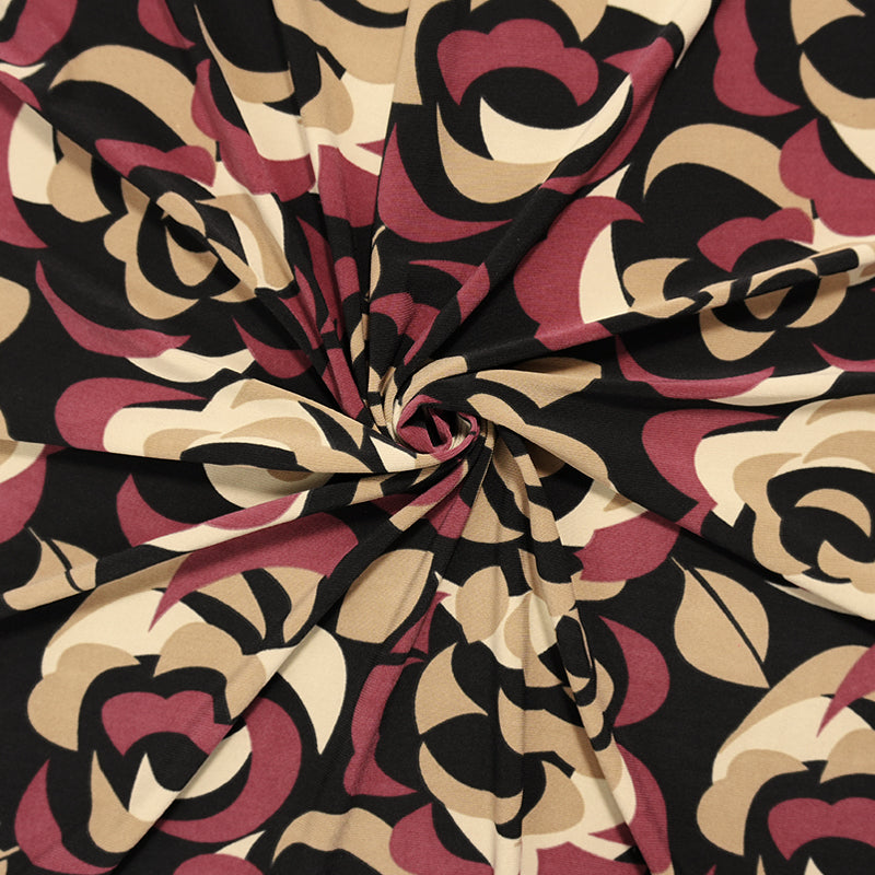 Black-Brown Poly Abstract Floral Printed ITY Jersey Knit Fabric