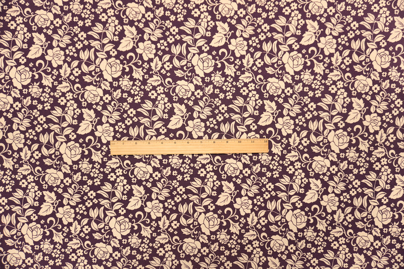 Purple-Beige Poly Spandex Floral Printed ITY Jersey Knit Fabric