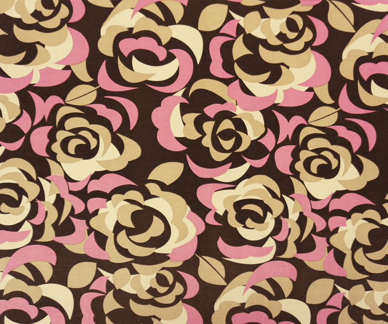 Brown-Pink Poly Abstract Floral Printed ITY Jersey Knit Fabric