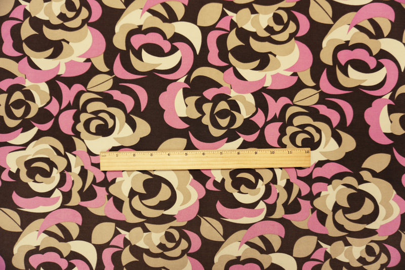 Brown-Pink Poly Abstract Floral Printed ITY Jersey Knit Fabric