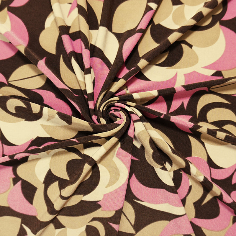 Brown-Pink Poly Abstract Floral Printed ITY Jersey Knit Fabric