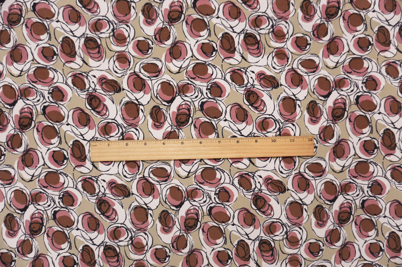 Brown-Beige-Multi Poly Abstract Printed ITY Jersey Knit Fabric