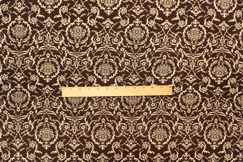 Brown-Beige Poly Baroque Floral Printed ITY Jersey Knit Fabric