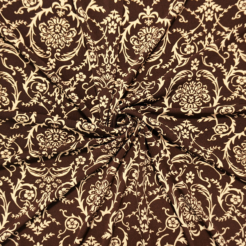 Brown-Beige Poly Baroque Floral Printed ITY Jersey Knit Fabric