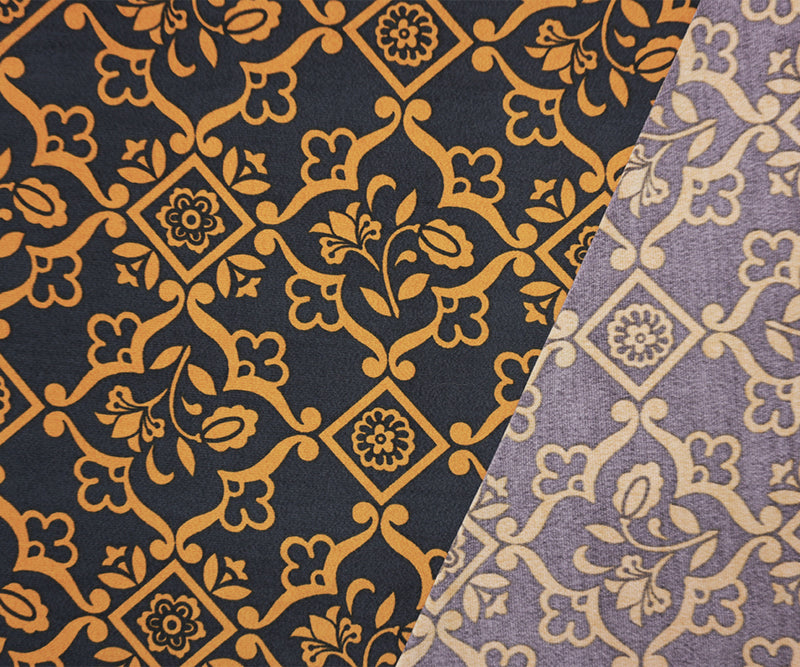 Black-Yellow Poly Moroccan Floral Printed ITY Jersey Knit Fabric