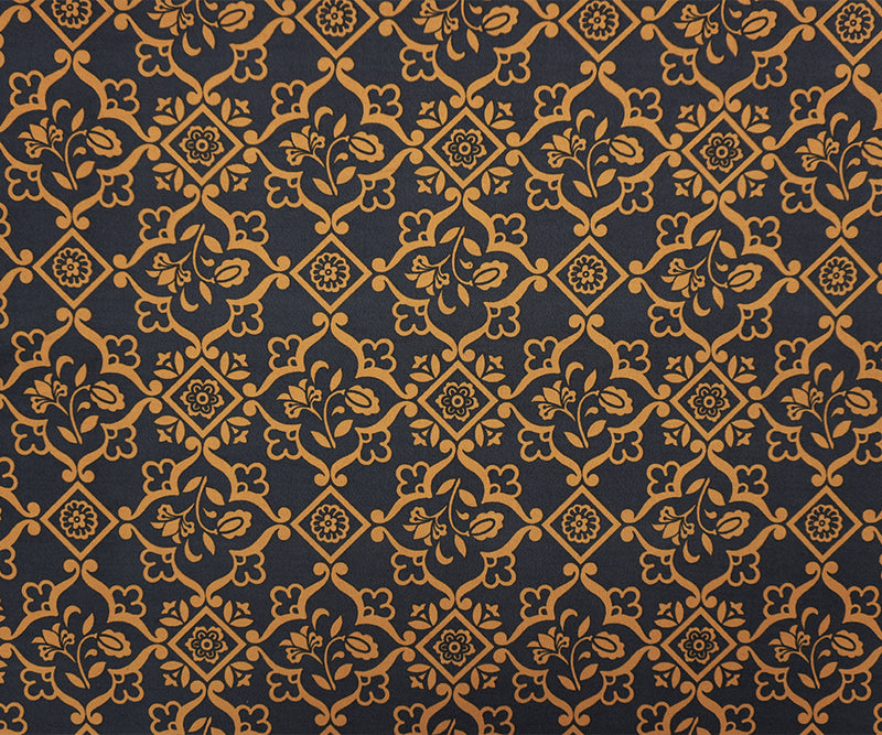 Black-Yellow Poly Moroccan Floral Printed ITY Jersey Knit Fabric